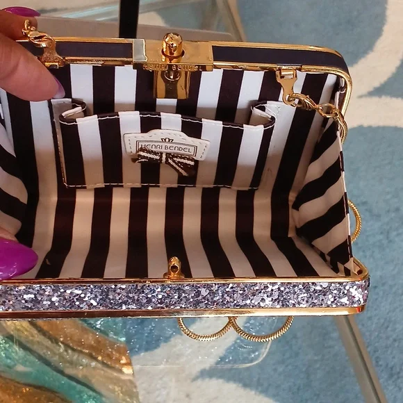 henri bendel Party Box Silver Glitter Clutch with Gold Trim - Picture 8 of 11